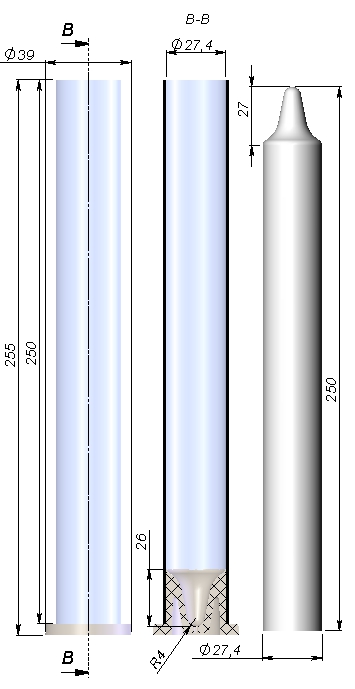 Одноместн. форма для столовых свечей 27,4х250 мм