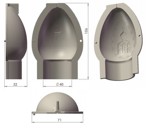 Размеры формы - Яйцо с рельефом Храм-001