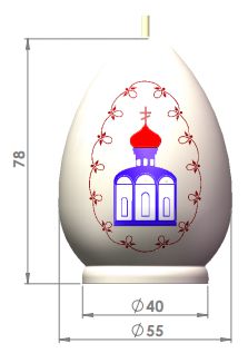 Размеры свечи - Яйцо с рельефом Храм-001